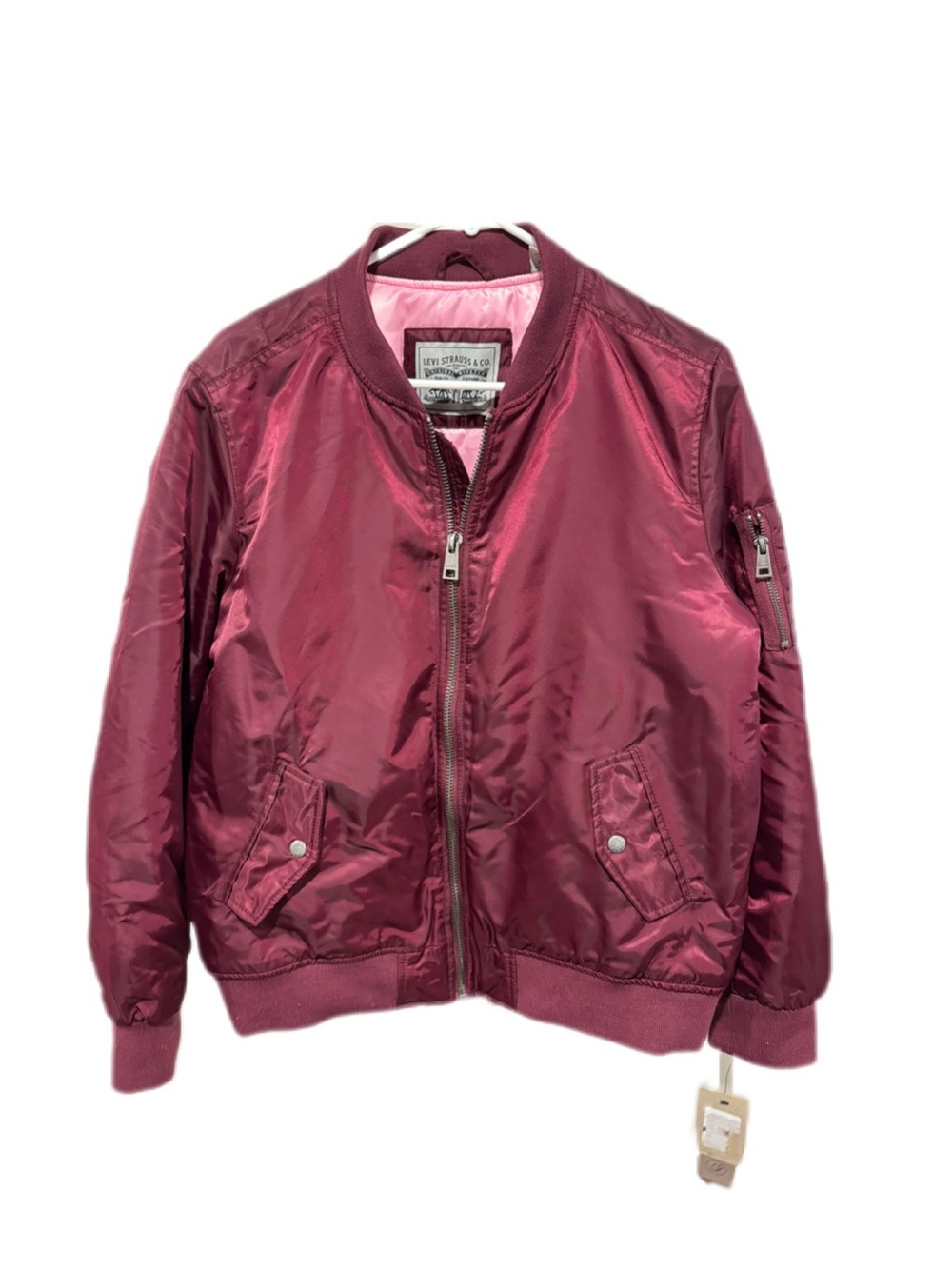 NWT Levi's Wine Merlot Maroon Satin Bomber Jacket Women’s Size XL